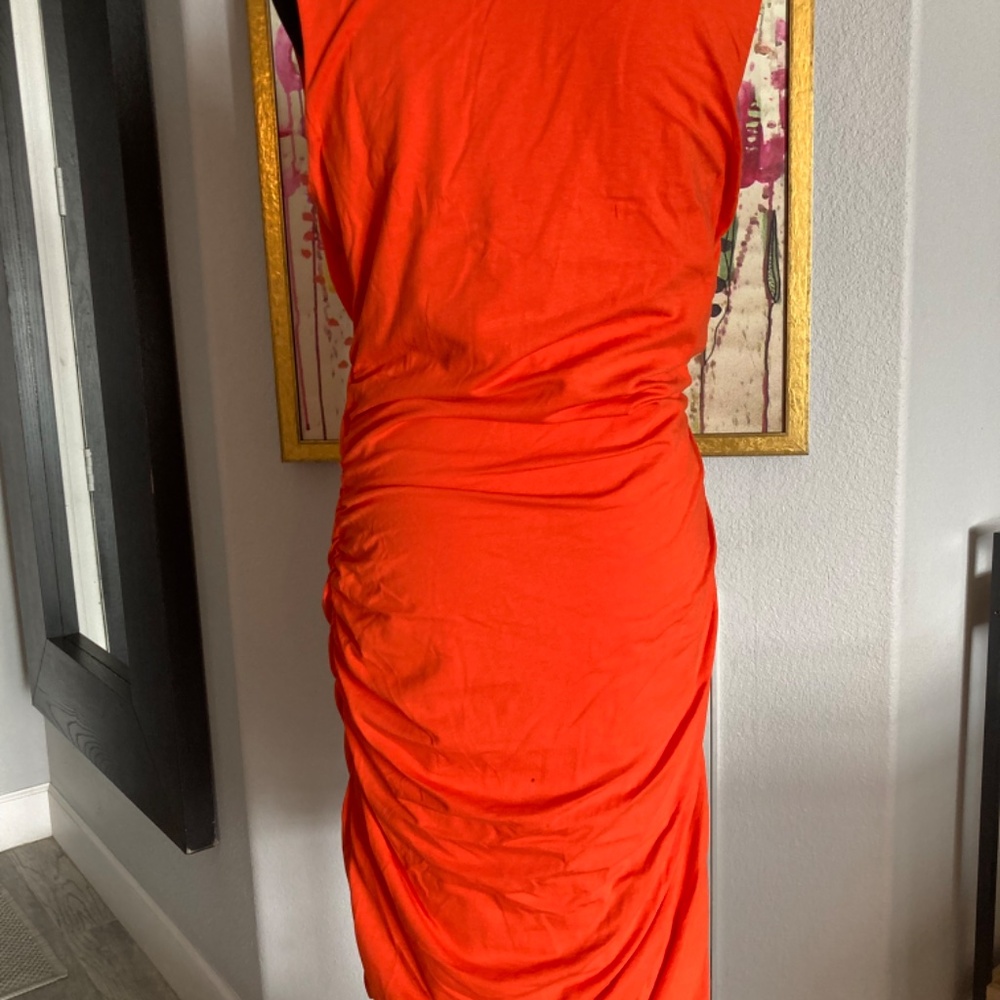 Boden Orange Sheered Side Mock Wrap Knit Dress Size 14 - Picture 4 of 6